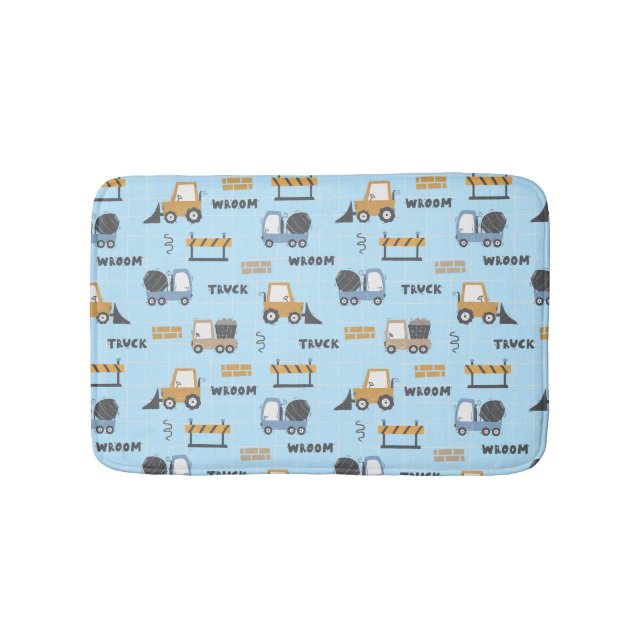 Construction Trucks Pattern Blue Bath Mat (Front)