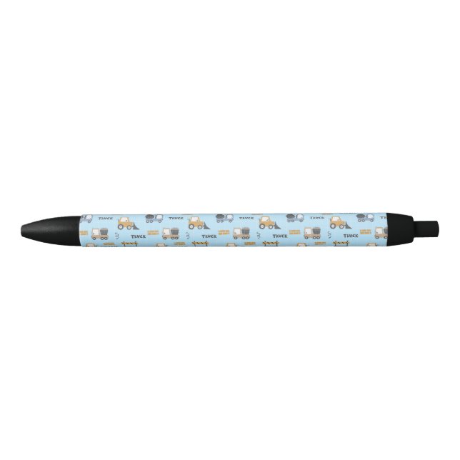 Construction Trucks Pattern Blue Black Ink Pen (Front)