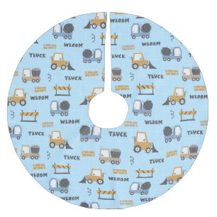Construction Trucks Pattern Blue Brushed Polyester Tree Skirt