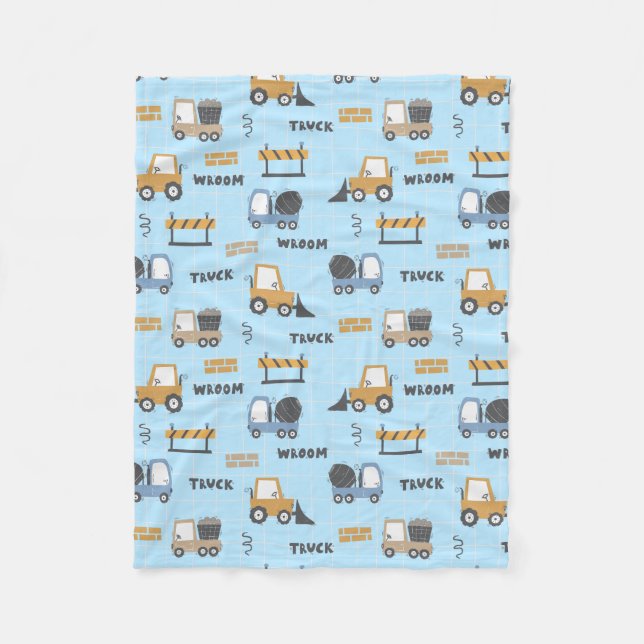 Construction Trucks Pattern Blue Fleece Blanket (Front)