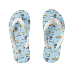 Construction Trucks Pattern Blue Kid's Flip Flops