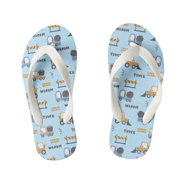 Construction Trucks Pattern Blue Kid's Flip Flops (Footbed)
