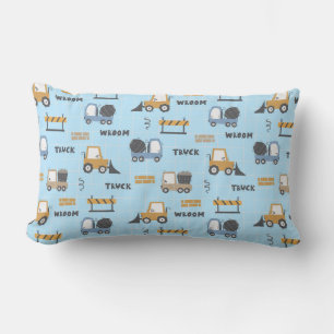 Construction Trucks Pattern Blue Lumbar Cushion