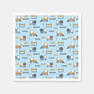 Construction Trucks Pattern Blue Napkin
