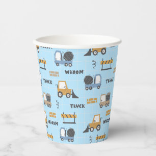 Construction Trucks Pattern Blue Paper Cups