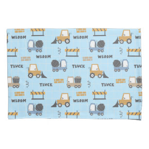 Construction Trucks Pattern Blue Pillowcase