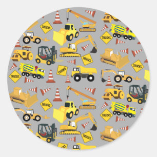 Construction Trucks Pattern Classic Round Sticker