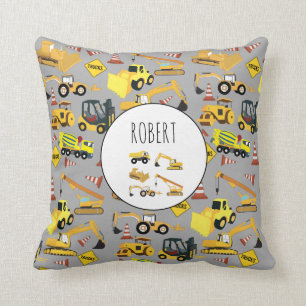Construction Trucks Pattern Customised Name Cushion