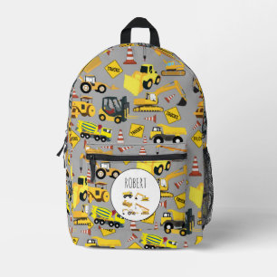 Construction Trucks Pattern Customised Name School Printed Backpack