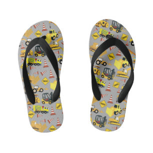 Construction Trucks Pattern Kid's Flip Flops