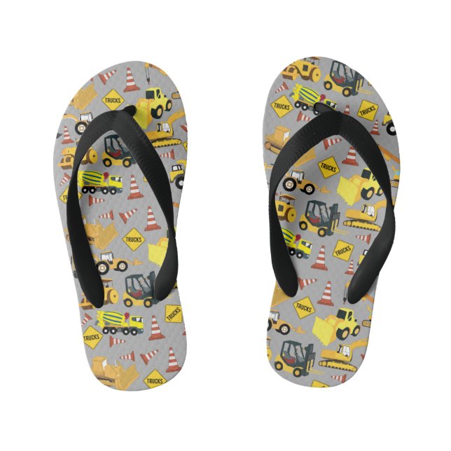 Construction Trucks Pattern Kid's Flip Flops (Footbed)