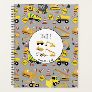 Construction Trucks Pattern Kids Planner