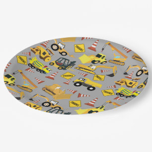 Construction Trucks Pattern Paper Plate