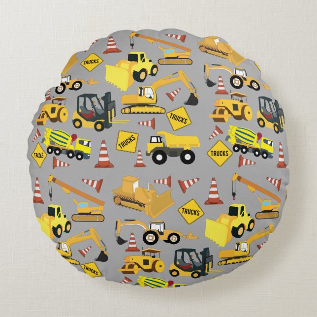 Construction Trucks Pattern Round Cushion (Front)