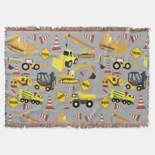 Construction Trucks Pattern Throw Blanket