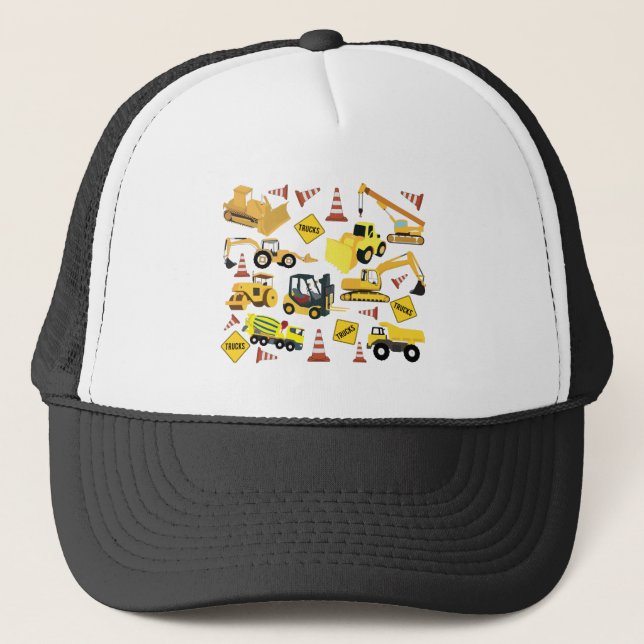 Construction Trucks Pattern Trucker Hat (Front)