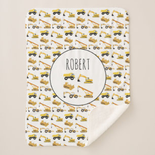 Construction Trucks Personalised Name Boys Sherpa Blanket
