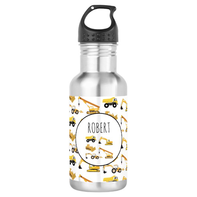 Construction Trucks School Custom Name  532 Ml Water Bottle (Front)