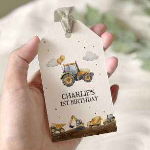 Construction Trucks Simple Minimalist Birthday Gift Tags