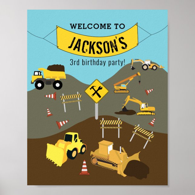 Construction Trucks Site Birthday Welcome Sign (Front)