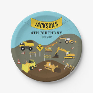 Construction Trucks Site Theme Birthday Party   Paper Plate