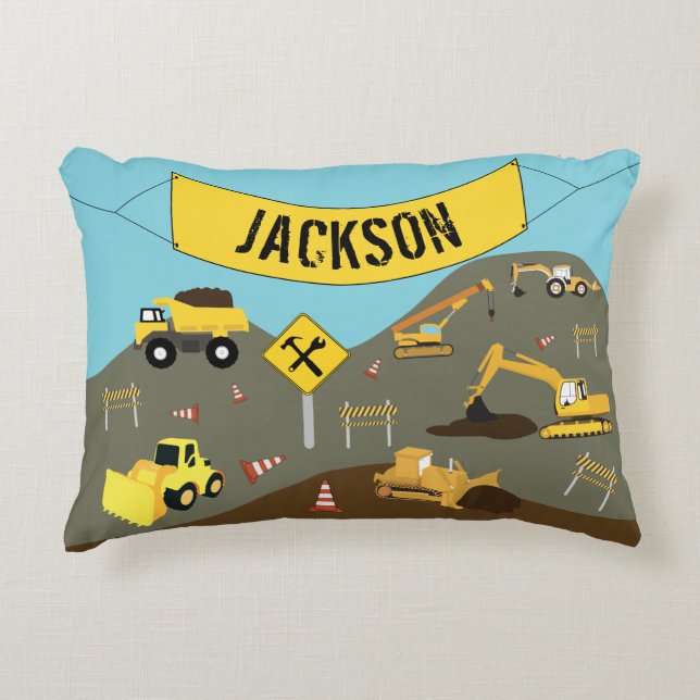 Construction Trucks Site Theme Decorative Cushion (Front)