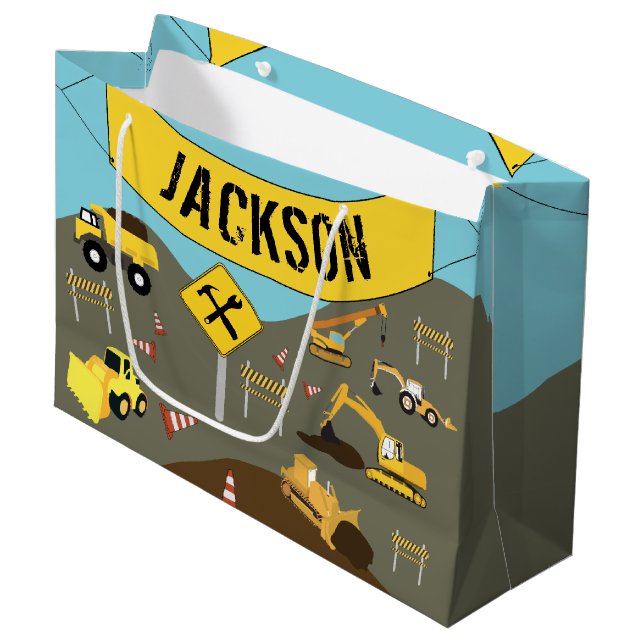 Construction Trucks Site Theme  Large Gift Bag (Front Angled)