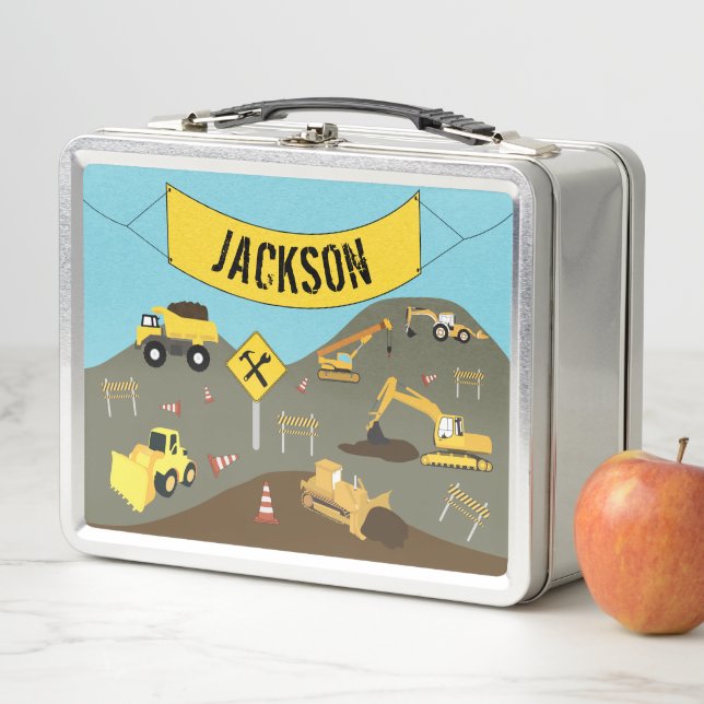 Construction Trucks Site Theme School Metal Lunch Box (In Situ)