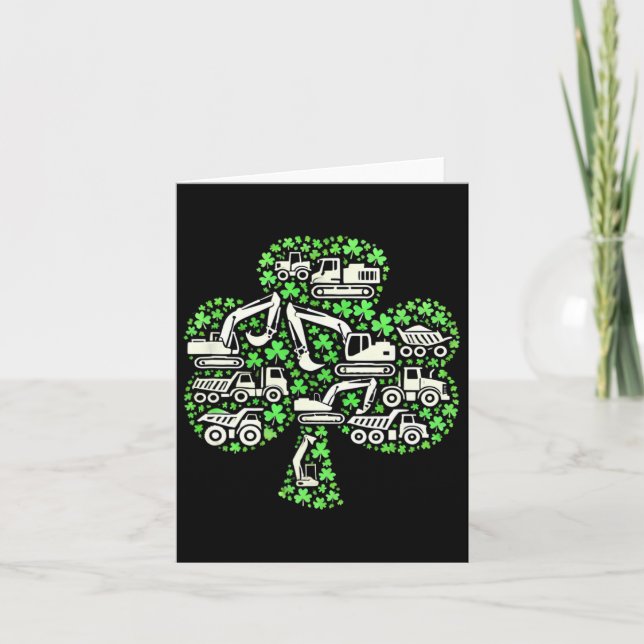 Construction Trucks St Patricks Day Boys Kids Exce Card (Front)