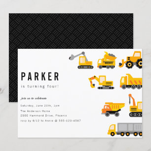 Construction Trucks Theme Birthday Invitation