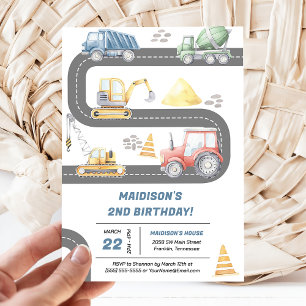 Construction Trucks Theme Birthday Party Invitation