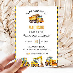 Construction Trucks Theme Birthday Party Invitation