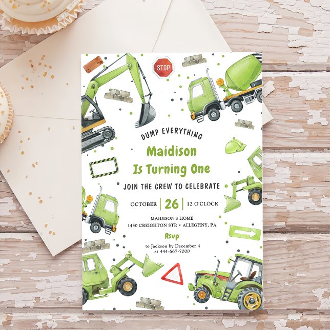 Construction Trucks Theme Birthday Party Invitation (Creator Uploaded)