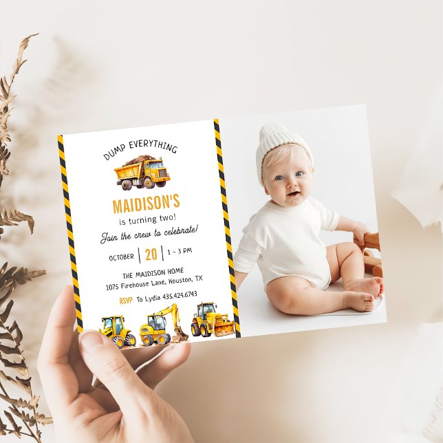 Construction Trucks Theme Birthday Party Photo  Invitation (Creator Uploaded)