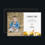 Construction Trucks Theme Birthday Photo Thank You Card<br><div class="desc">Cute construction trucks theme,  birthday party flat photo thank you card.</div>