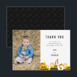 Construction Trucks Theme Birthday Photo Thank You Card<br><div class="desc">Cute construction trucks theme,  birthday party flat photo thank you card.</div>