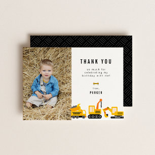 Construction Trucks Theme Birthday Photo Thank You Card