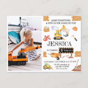 Construction Trucks Theme Birthday Postcard