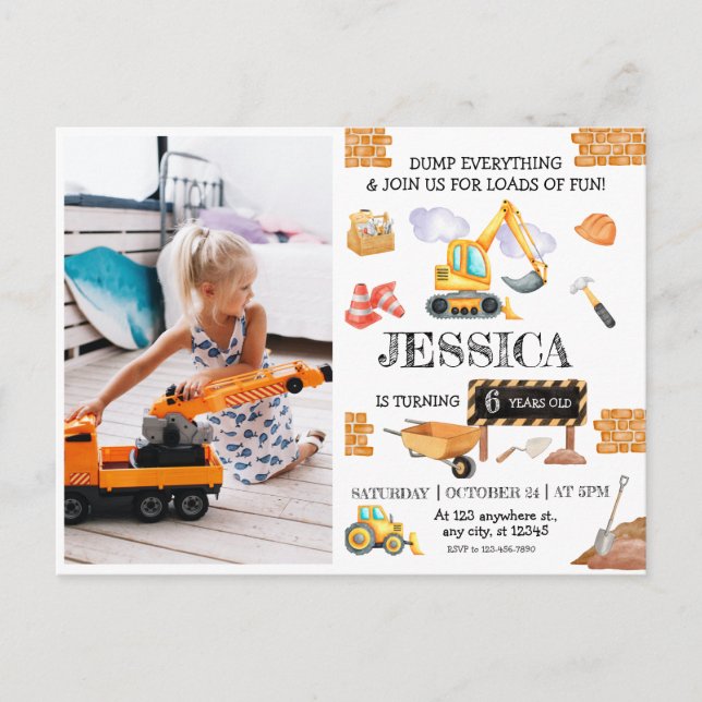 Construction Trucks Theme Birthday Postcard (Front)