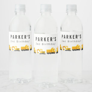 Construction Trucks Theme Birthday Water Bottle Label