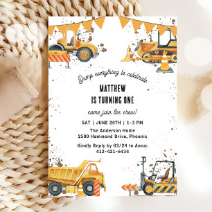 Construction Trucks Theme Joint Birthday Invitation