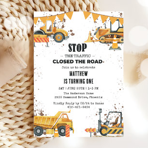 Construction Trucks Theme Joint Birthday Invitation