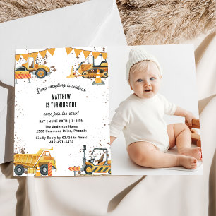 Construction Trucks Theme Joint Birthday Photo  Invitation