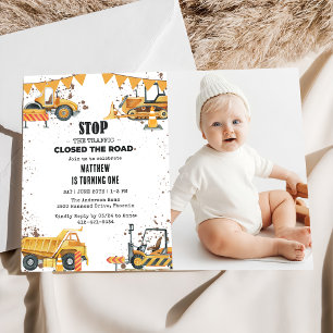 Construction Trucks Theme Joint Birthday Photo  Invitation
