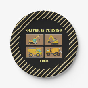 Construction Trucks   Theme Kids Birthday Paper Plate