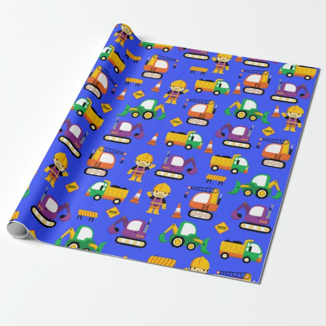 Construction Trucks Wrapping Paper (Unrolled)