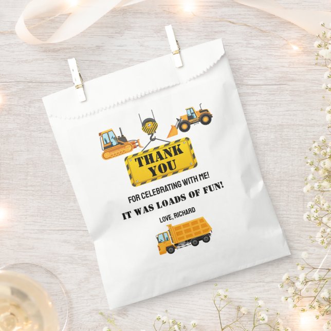 Construction Vehicle Birthday Party Thank You Favour Bags (Clipped)