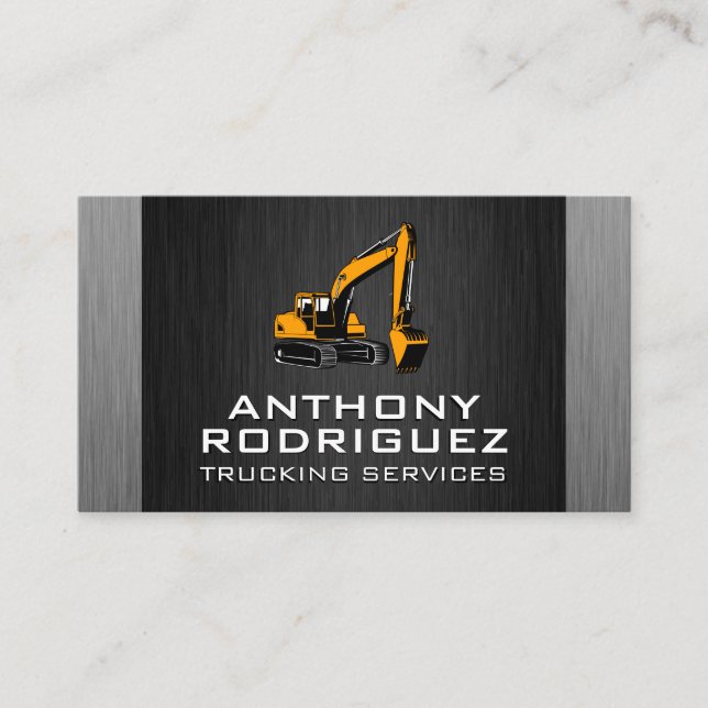 Construction Vehicle | Black Silver Metal Business Card (Front)