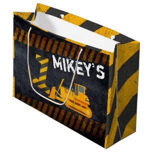 Construction Vehicle Black & Yellow 1st Birthday Large Gift Bag