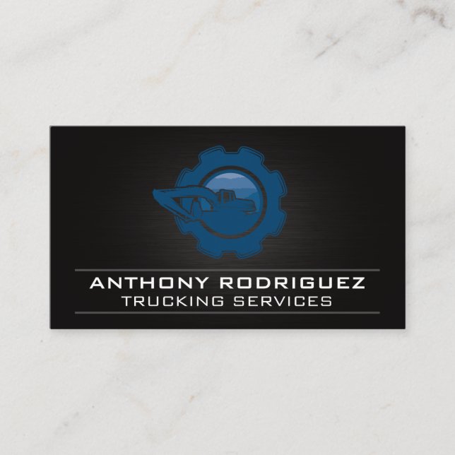 Construction Vehicle Blue Gear Logo Business Card (Front)